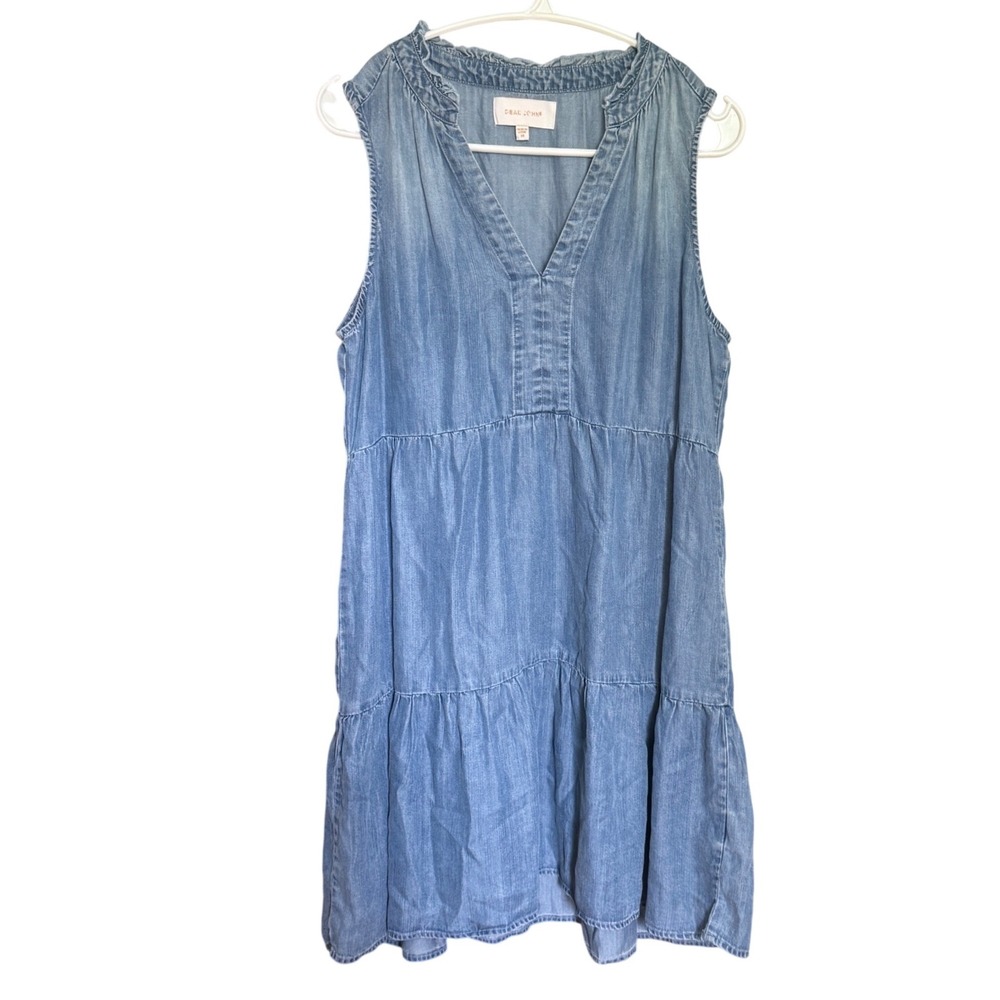 Dear John Dress Tencel Denim Tiered Babydoll Size M Blue Excellent Sleeveless